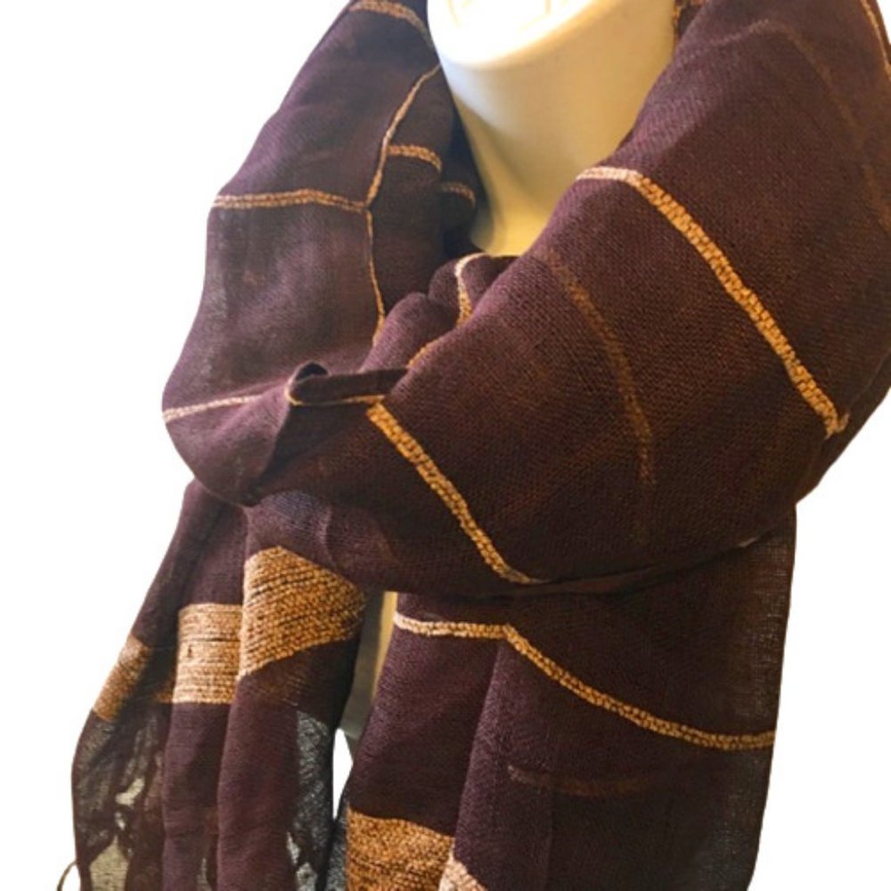 Comfort Zone Shawl Scarf Wrap Linen Velvet Handmade Chocolate Brown Tan